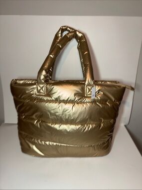 GAP Metallic Gold Quilted Puffer Tote